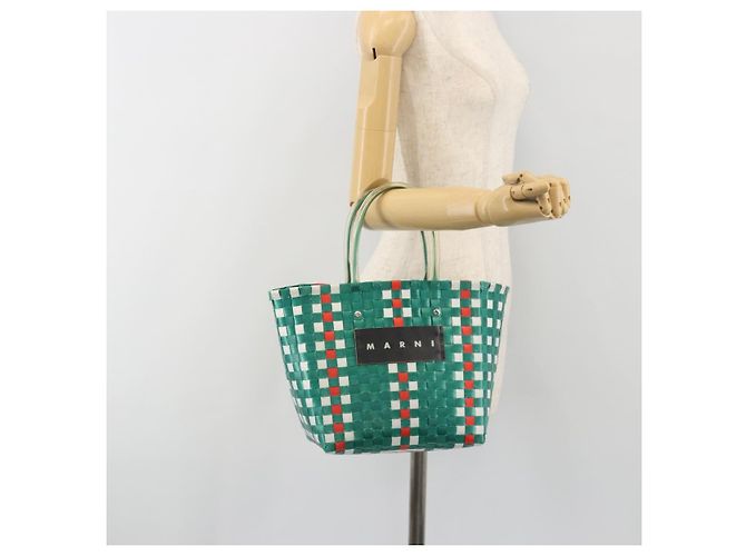Borsa Cesto MARNI Vinyl Green Silver Auth 196678A Argento Verde - vista 19