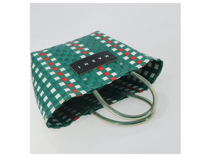 Borsa Cesto MARNI Vinyl Green Silver Auth 196678A Argento Verde - vista 6