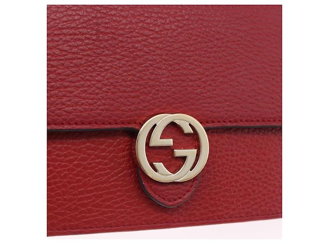 Portafoglio a Spalla con Catena GUCCI in Pelle Rossa e Oro 510314 Auth ka5723A Rosso D'oro - vista 14