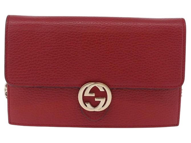 Portafoglio a Spalla con Catena GUCCI in Pelle Rossa e Oro 510314 Auth ka5723A Rosso D'oro - vista 2
