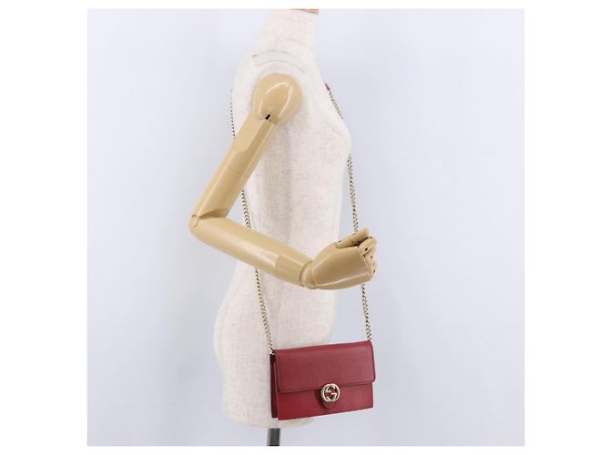 Portafoglio a Spalla con Catena GUCCI in Pelle Rossa e Oro 510314 Auth ka5723A Rosso D'oro - vista 23