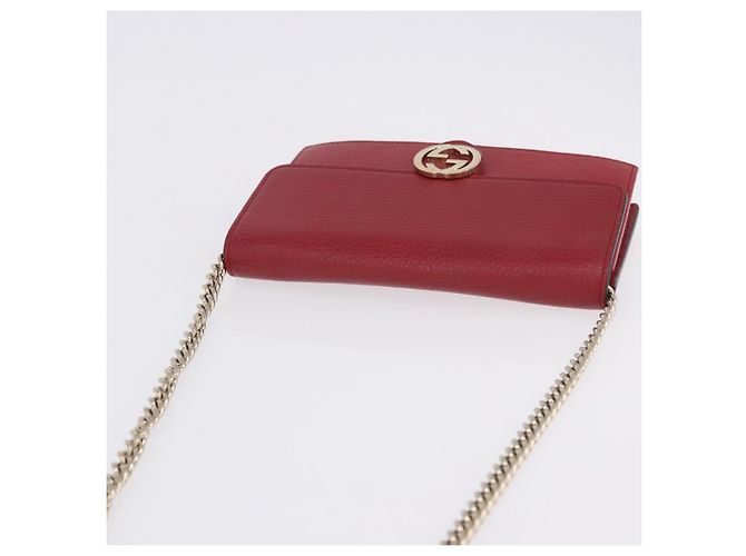 Portafoglio a Spalla con Catena GUCCI in Pelle Rossa e Oro 510314 Auth ka5723A Rosso D'oro - vista 6