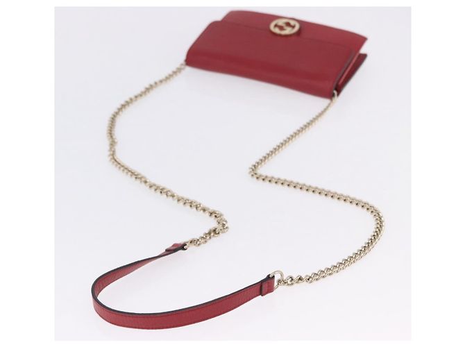 Portafoglio a Spalla con Catena GUCCI in Pelle Rossa e Oro 510314 Auth ka5723A Rosso D'oro - vista 7