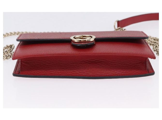 Portafoglio a Spalla con Catena GUCCI in Pelle Rossa e Oro 510314 Auth ka5723A Rosso D'oro - vista 9