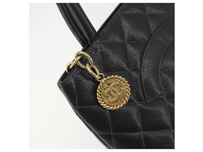 Borsa Tote Standard CHANEL Pelle Caviar Nero Oro CC Auth am12339SAM D'oro - vista 14