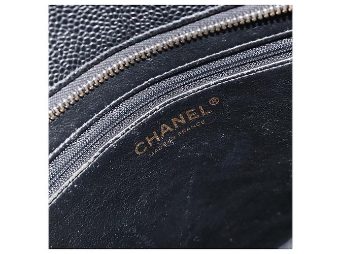 Borsa Tote Standard CHANEL Pelle Caviar Nero Oro CC Auth am12339SAM D'oro - vista 15