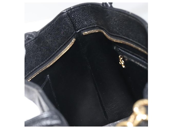 Borsa Tote Standard CHANEL Pelle Caviar Nero Oro CC Auth am12339SAM D'oro - vista 18