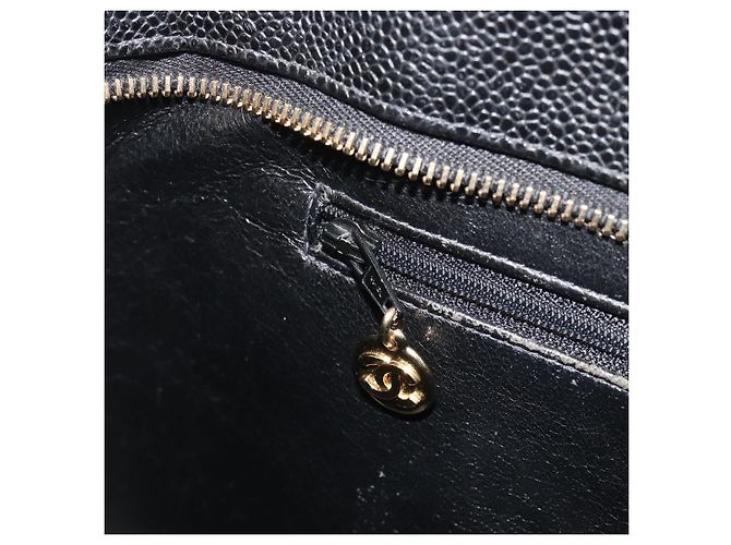 Borsa Tote Standard CHANEL Pelle Caviar Nero Oro CC Auth am12339SAM D'oro - vista 19