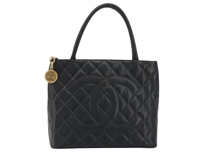 Borsa Tote Standard CHANEL Pelle Caviar Nero Oro CC Auth am12339SAM D'oro - vista 2