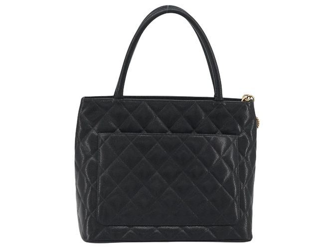 Borsa Tote Standard CHANEL Pelle Caviar Nero Oro CC Auth am12339SAM D'oro - vista 3