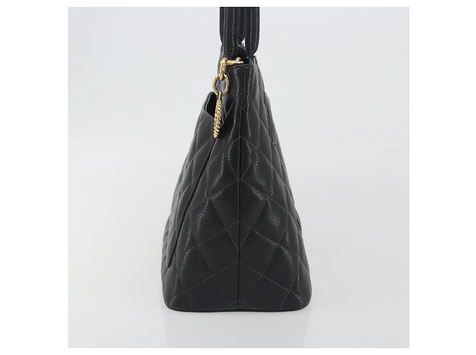 Borsa Tote Standard CHANEL Pelle Caviar Nero Oro CC Auth am12339SAM D'oro - vista 5