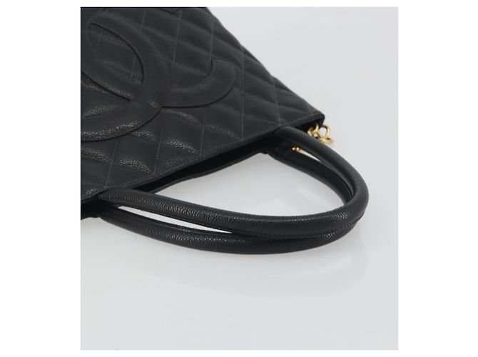Borsa Tote Standard CHANEL Pelle Caviar Nero Oro CC Auth am12339SAM D'oro - vista 7