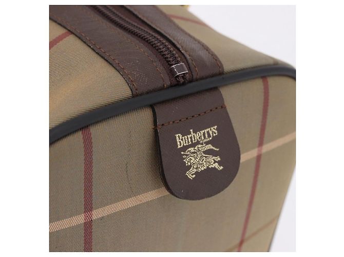 Borsa Boston Burberrys Nova Check Canvas Beige Tono Oro Auth 198326 - vista 17
