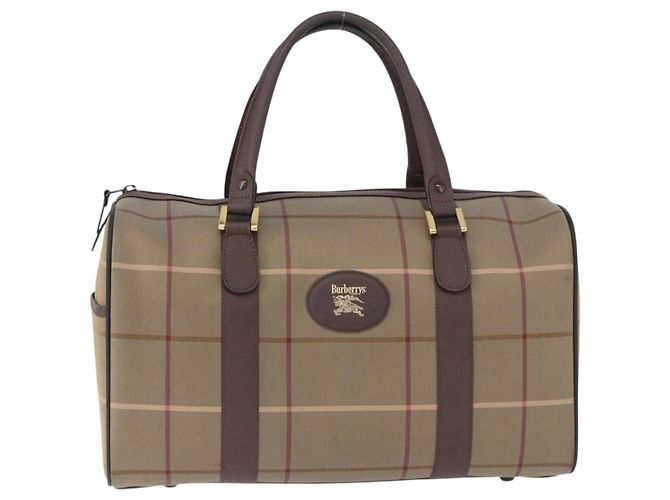 Borsa Boston Burberrys Nova Check Canvas Beige Tono Oro Auth 198326 - vista 2