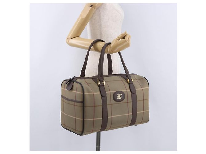 Borsa Boston Burberrys Nova Check Canvas Beige Tono Oro Auth 198326 - vista 22