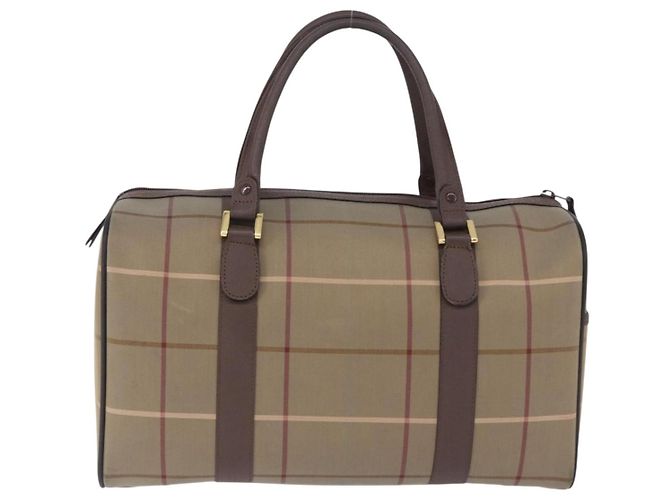 Borsa Boston Burberrys Nova Check Canvas Beige Tono Oro Auth 198326 - vista 3