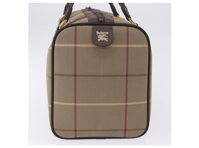 Borsa Boston Burberrys Nova Check Canvas Beige Tono Oro Auth 198326 - vista 4