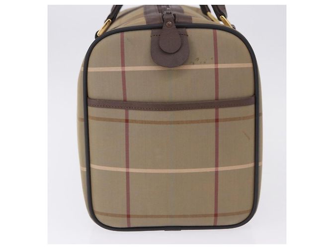 Borsa Boston Burberrys Nova Check Canvas Beige Tono Oro Auth 198326 - vista 5