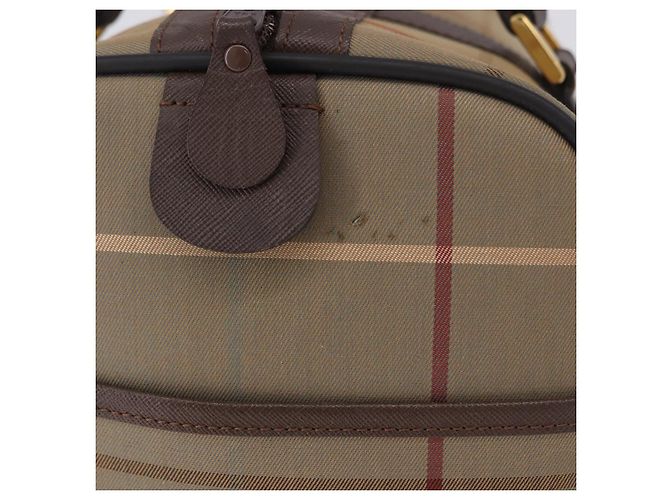 Borsa Boston Burberrys Nova Check Canvas Beige Tono Oro Auth 198326 - vista 6