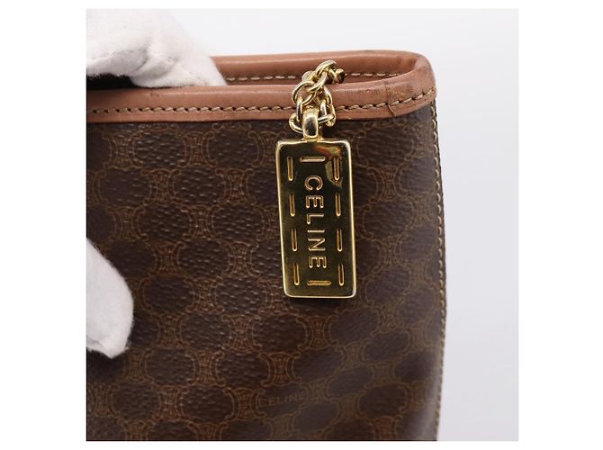 Céline Borsa Tote CELINE Macadam Canvas PVC Pelle Brown Gold Auth am12286V Marrone D'oro - vista 14