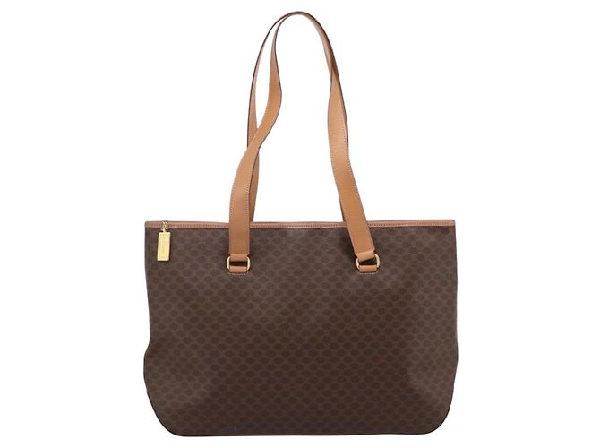 Céline Borsa Tote CELINE Macadam Canvas PVC Pelle Brown Gold Auth am12286V Marrone D'oro - vista 2