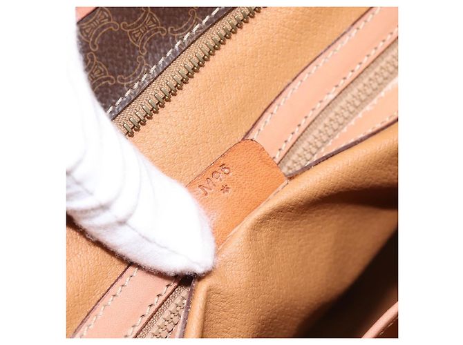 Céline Borsa Tote CELINE Macadam Canvas PVC Pelle Brown Gold Auth am12286V Marrone D'oro - vista 23