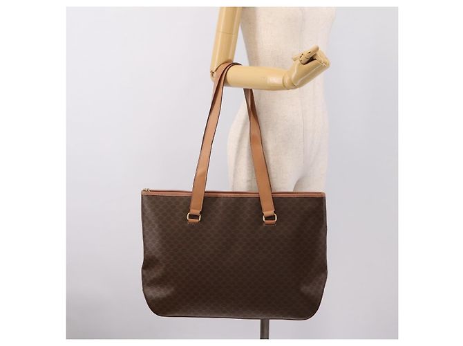 Céline Borsa Tote CELINE Macadam Canvas PVC Pelle Brown Gold Auth am12286V Marrone D'oro - vista 24