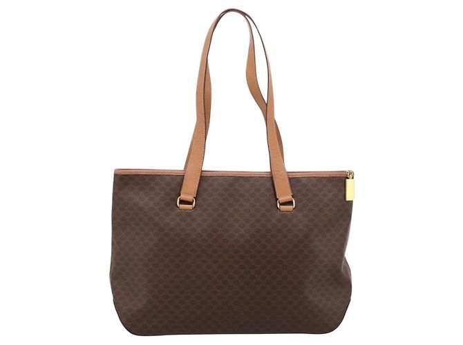 Céline Borsa Tote CELINE Macadam Canvas PVC Pelle Brown Gold Auth am12286V Marrone D'oro - vista 3