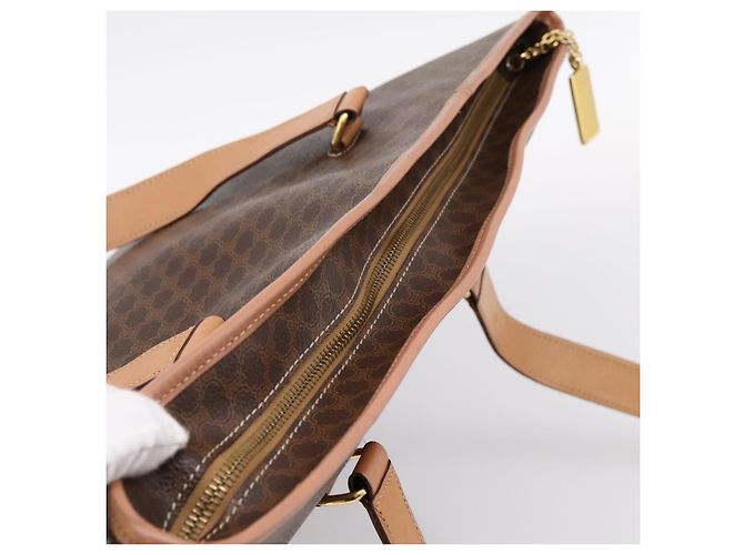 Céline Borsa Tote CELINE Macadam Canvas PVC Pelle Brown Gold Auth am12286V Marrone D'oro - vista 6