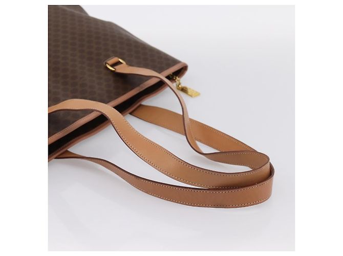 Céline Borsa Tote CELINE Macadam Canvas PVC Pelle Brown Gold Auth am12286V Marrone D'oro - vista 7