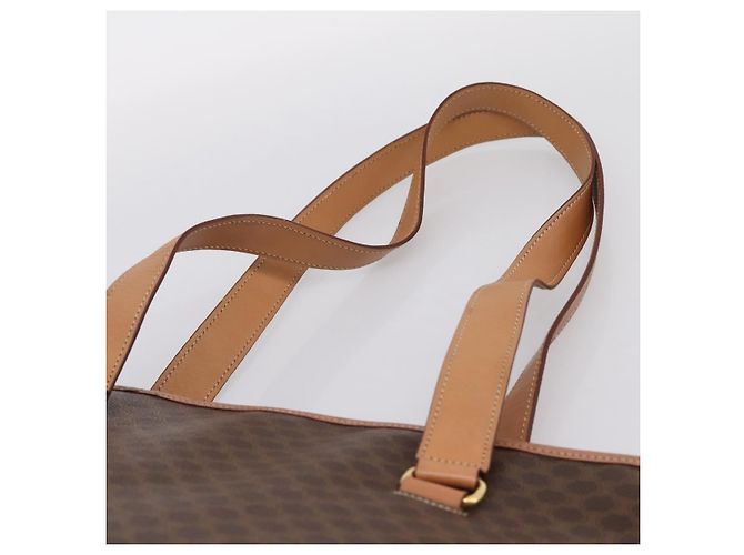 Céline Borsa Tote CELINE Macadam Canvas PVC Pelle Brown Gold Auth am12286V Marrone D'oro - vista 8