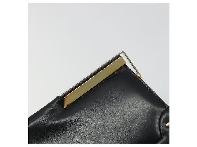 Borsa a tracolla con catena BALLY in pelle nera e oro Auth 196292 Nero D'oro - vista 14