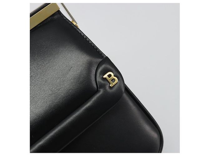 Borsa a tracolla con catena BALLY in pelle nera e oro Auth 196292 Nero D'oro - vista 15