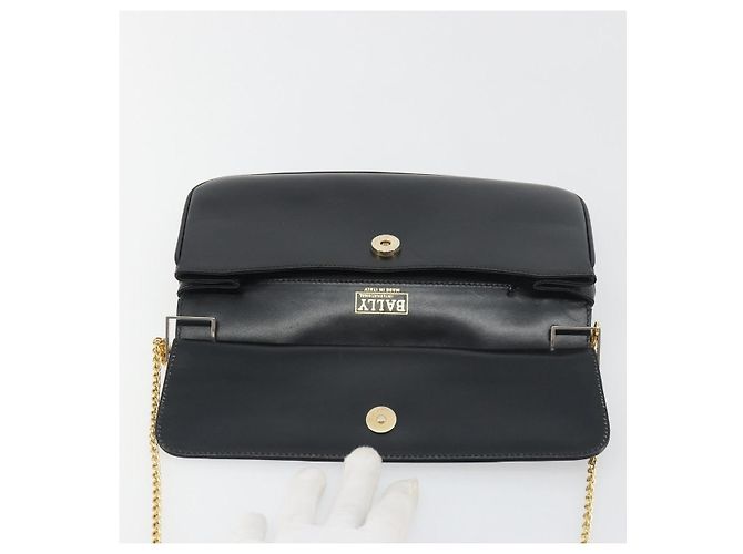 Borsa a tracolla con catena BALLY in pelle nera e oro Auth 196292 Nero D'oro - vista 16