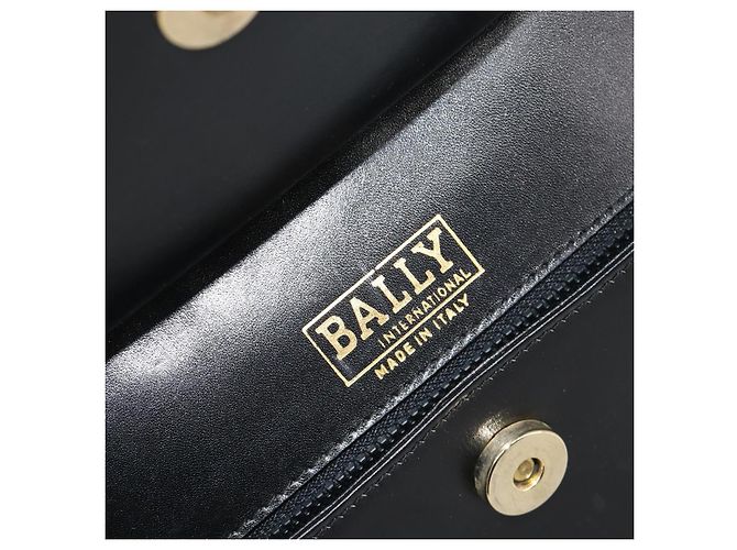 Borsa a tracolla con catena BALLY in pelle nera e oro Auth 196292 Nero D'oro - vista 17