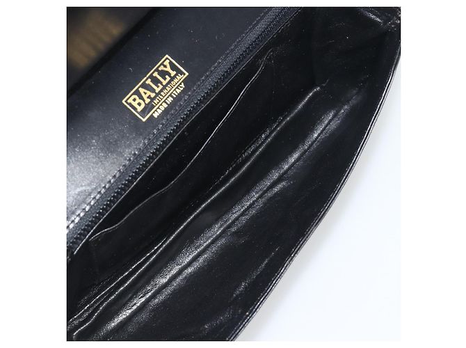 Borsa a tracolla con catena BALLY in pelle nera e oro Auth 196292 Nero D'oro - vista 18