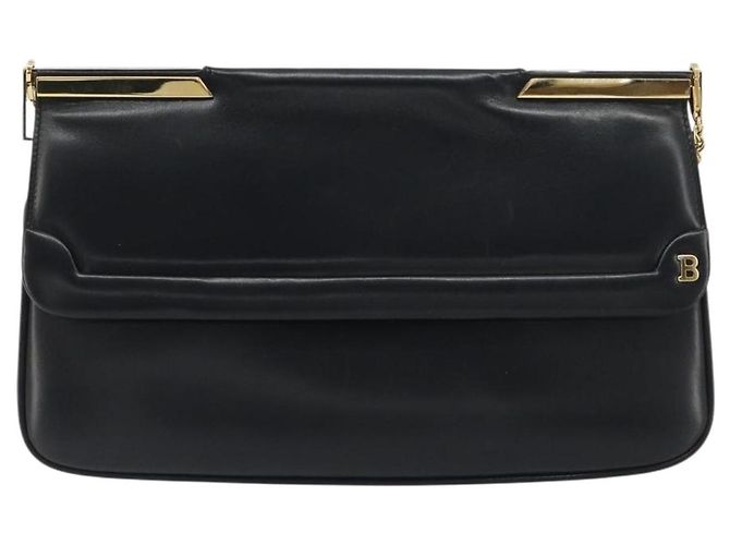 Borsa a tracolla con catena BALLY in pelle nera e oro Auth 196292 Nero D'oro - vista 2