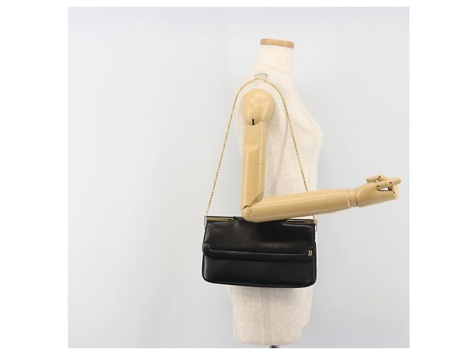 Borsa a tracolla con catena BALLY in pelle nera e oro Auth 196292 Nero D'oro - vista 24