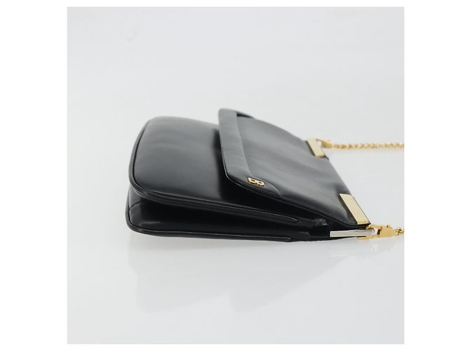 Borsa a tracolla con catena BALLY in pelle nera e oro Auth 196292 Nero D'oro - vista 4