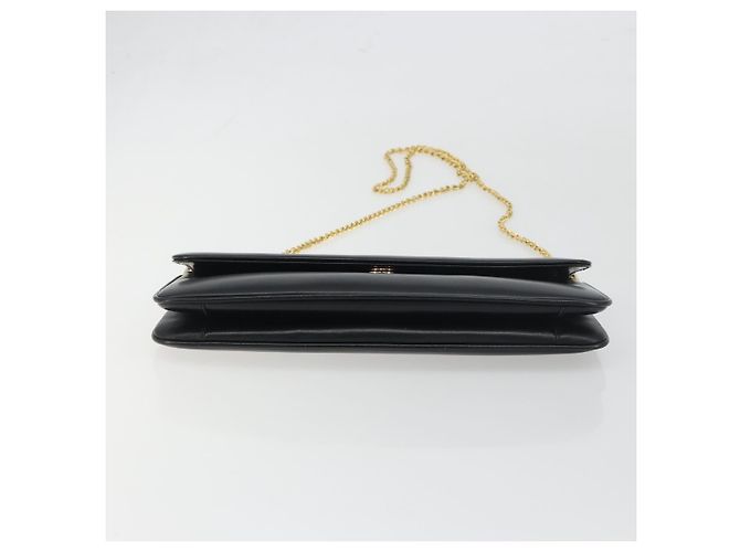 Borsa a tracolla con catena BALLY in pelle nera e oro Auth 196292 Nero D'oro - vista 9