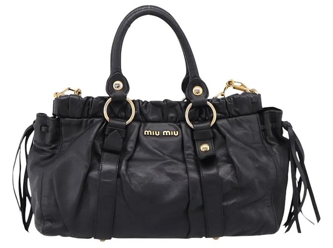 Borsa Miu Miu Vitellolux in pelle 2way Nero Tono Oro Auth 196431 - vista 13