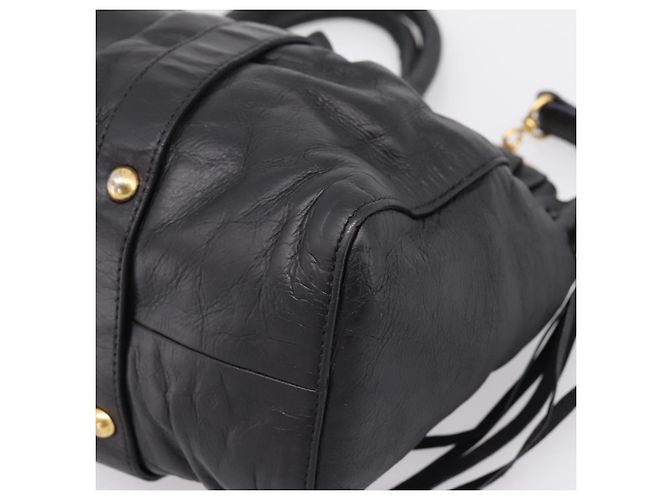Borsa Miu Miu Vitellolux in pelle 2way Nero Tono Oro Auth 196431 - vista 16