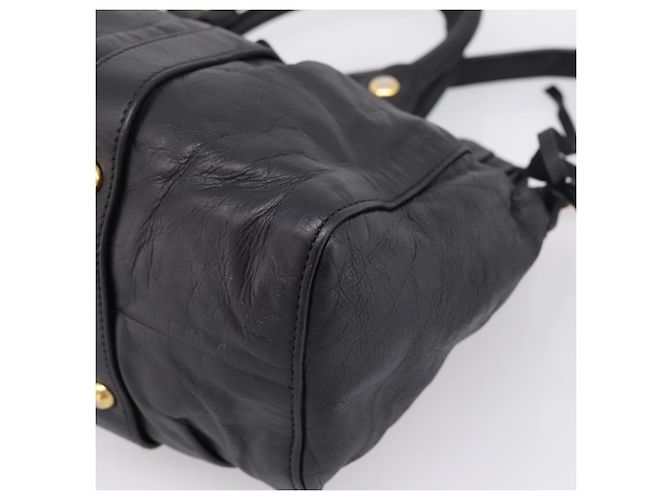 Borsa Miu Miu Vitellolux in pelle 2way Nero Tono Oro Auth 196431 - vista 18