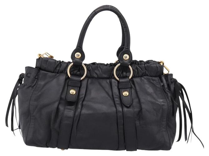 Borsa Miu Miu Vitellolux in pelle 2way Nero Tono Oro Auth 196431 - vista 2