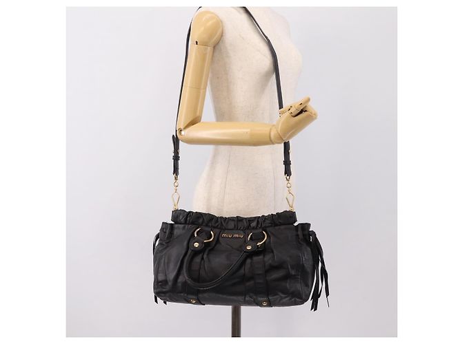 Borsa Miu Miu Vitellolux in pelle 2way Nero Tono Oro Auth 196431 - vista 27