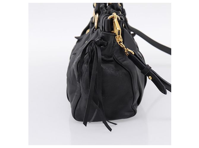 Borsa Miu Miu Vitellolux in pelle 2way Nero Tono Oro Auth 196431 - vista 3