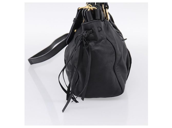 Borsa Miu Miu Vitellolux in pelle 2way Nero Tono Oro Auth 196431 - vista 4