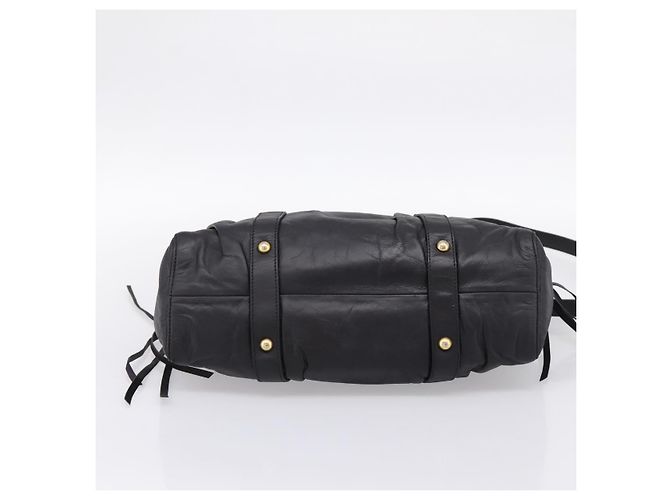 Borsa Miu Miu Vitellolux in pelle 2way Nero Tono Oro Auth 196431 - vista 5