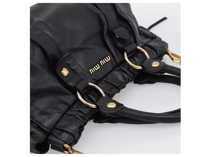 Borsa Miu Miu Vitellolux in pelle 2way Nero Tono Oro Auth 196431 - vista 6