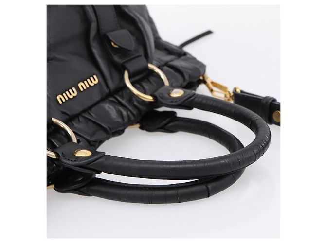 Borsa Miu Miu Vitellolux in pelle 2way Nero Tono Oro Auth 196431 - vista 7